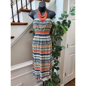 Lolita Women's Multicolor 100% Rayon Off the Shoulder Knee Length Dress Medium